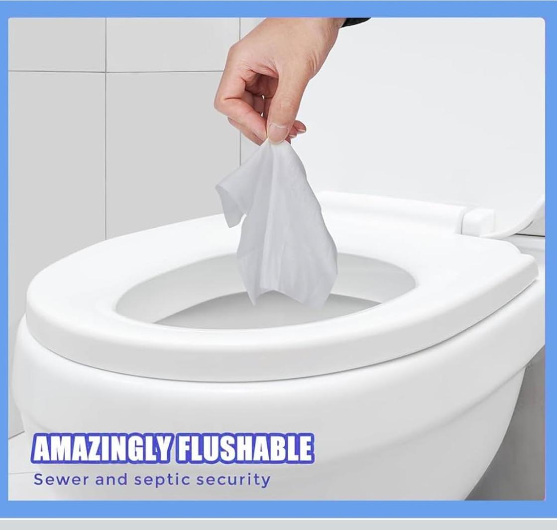 Individually Wrapped, On-The-Go Flushable Wet Wipes- Hypoallergenic & Unscented for Travel Bathroom Toilet Use