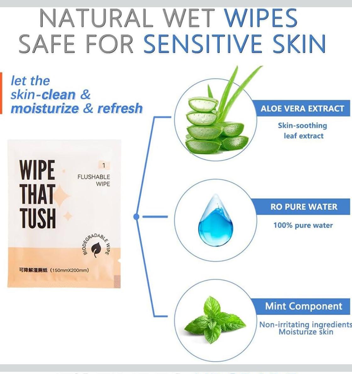 Individually Wrapped, On-The-Go Flushable Wet Wipes- Hypoallergenic & Unscented for Travel Bathroom Toilet Use