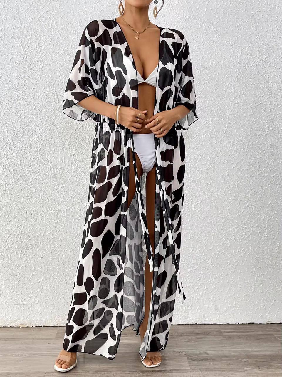 Black and White Leopard Print Beach Cover Up