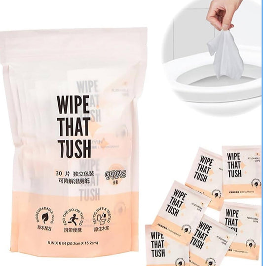 Individually Wrapped, On-The-Go Flushable Wet Wipes- Hypoallergenic & Unscented for Travel Bathroom Toilet Use