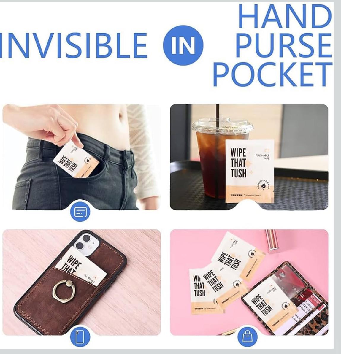 Individually Wrapped, On-The-Go Flushable Wet Wipes- Hypoallergenic & Unscented for Travel Bathroom Toilet Use