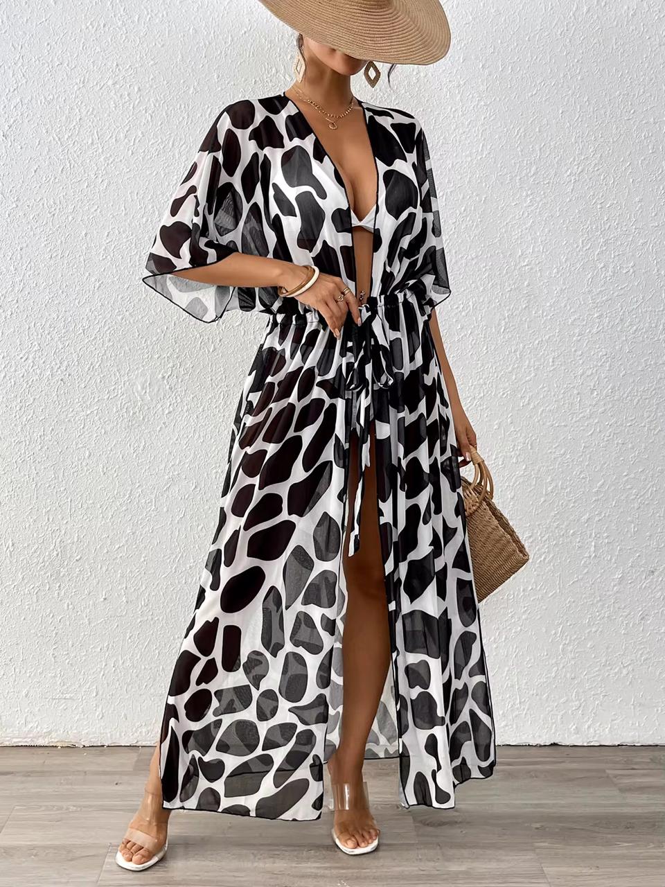 Black and White Leopard Print Beach Cover Up