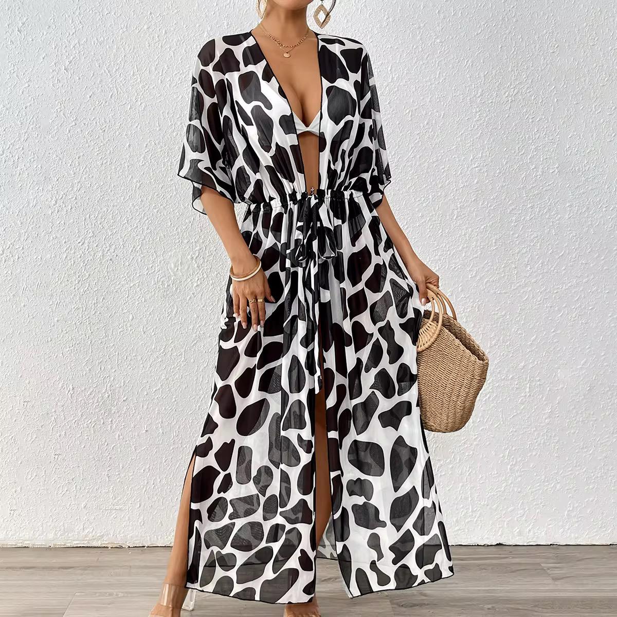 Black and White Leopard Print Beach Cover Up