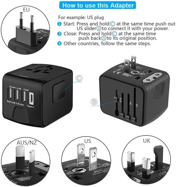 USB International Travel Adapter With Type C