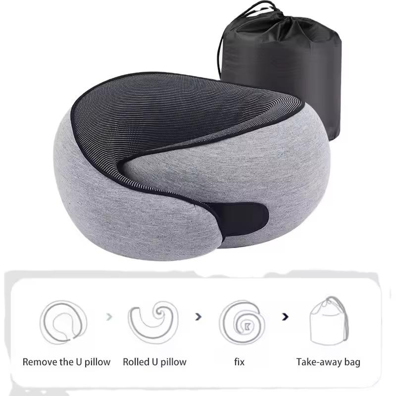 2-in-1 Memory Foam Travel Neck Pillow with Removable Cover & Compact Carry Bag