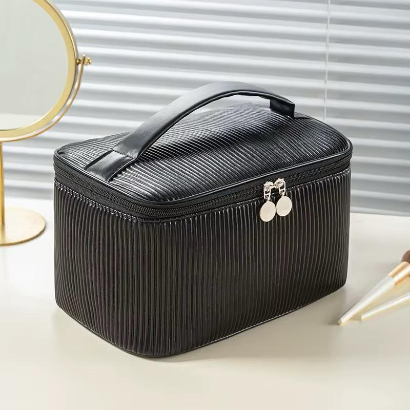 Ribbed Spacious Cosmetic Case with Brush Holder