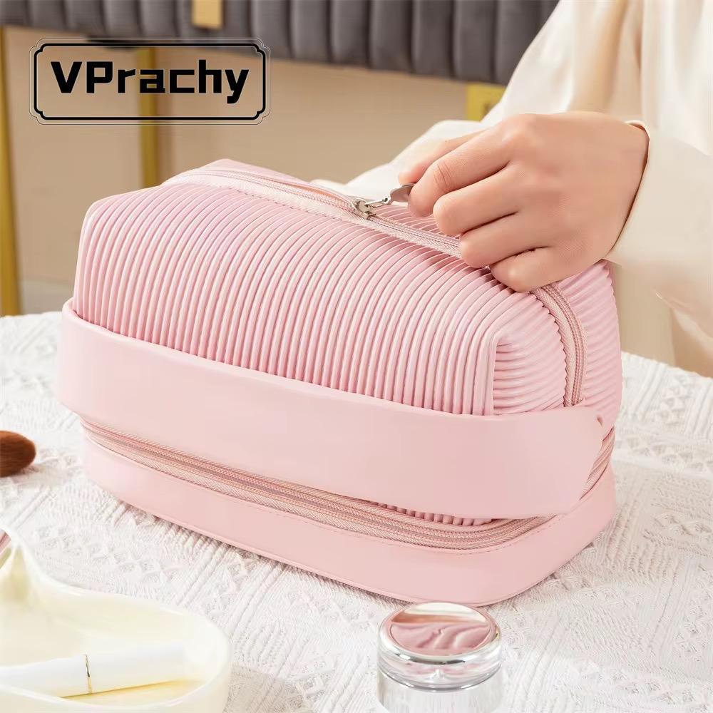 Ribbed Makeup Bag with Bottom Brush Compartment