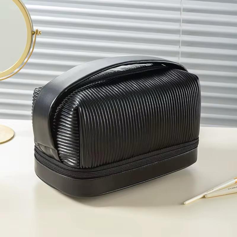 Ribbed Makeup Bag with Bottom Brush Compartment