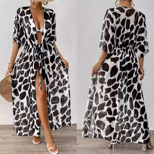 Black and White Leopard Print Beach Cover Up