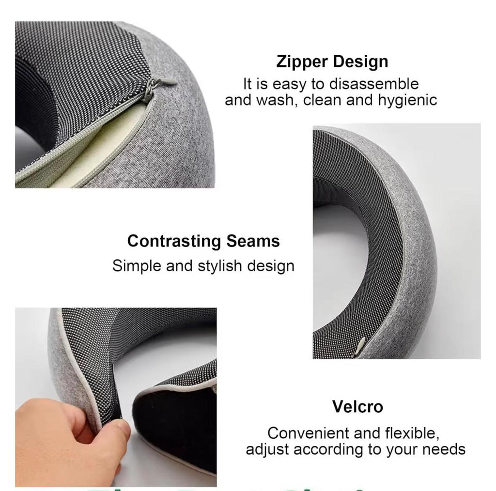 2-in-1 Memory Foam Travel Neck Pillow with Removable Cover & Compact Carry Bag
