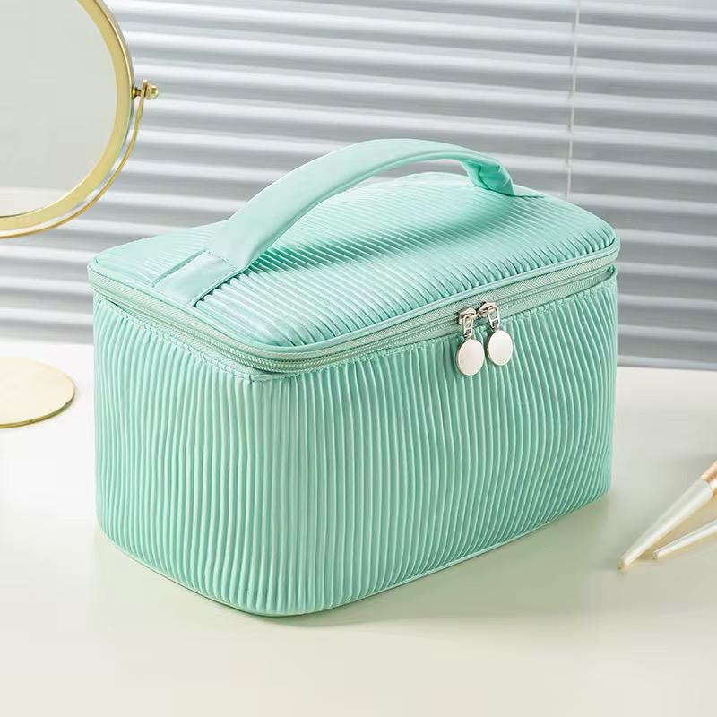Ribbed Spacious Cosmetic Case with Brush Holder