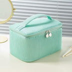 Ribbed Spacious Cosmetic Case with Brush Holder