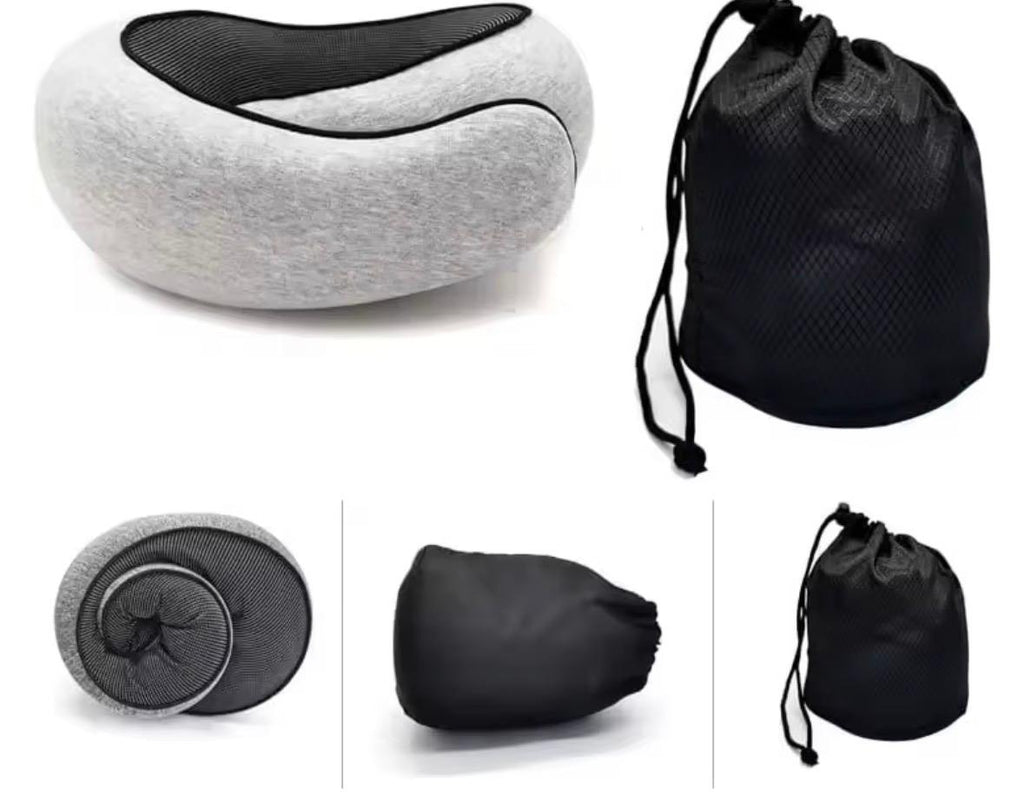 2-in-1 Memory Foam Travel Neck Pillow with Removable Cover & Compact Carry Bag