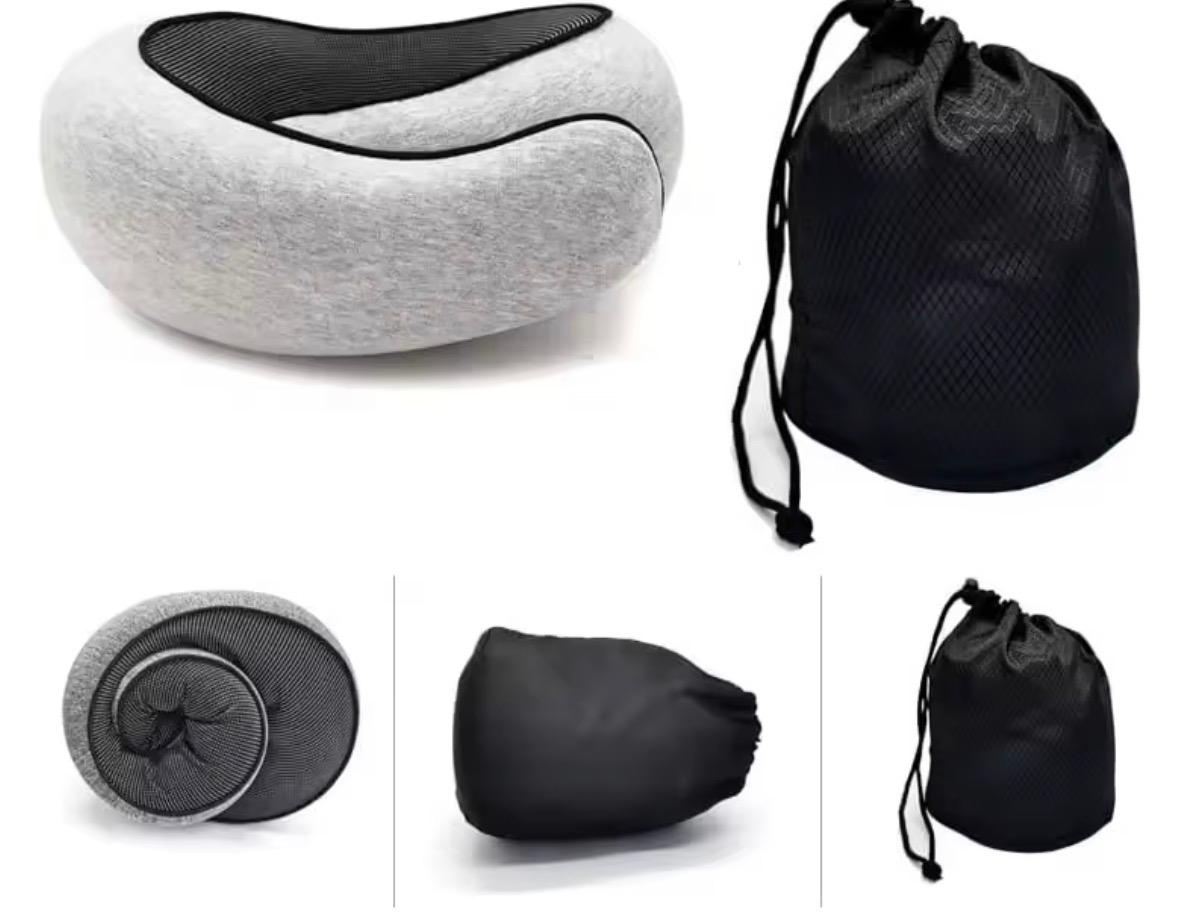 2-in-1 Memory Foam Travel Neck Pillow with Removable Cover & Compact Carry Bag