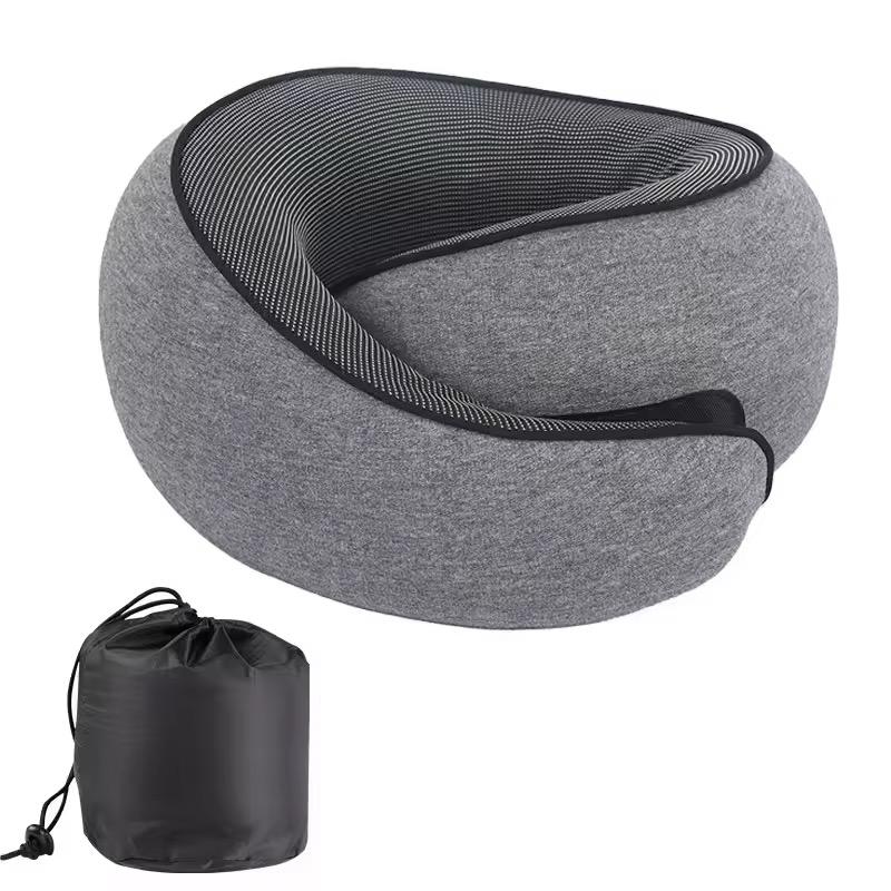 2-in-1 Memory Foam Travel Neck Pillow with Removable Cover & Compact Carry Bag