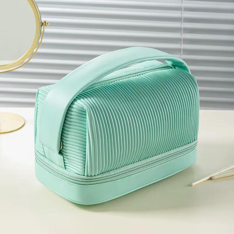 Ribbed Makeup Bag with Bottom Brush Compartment