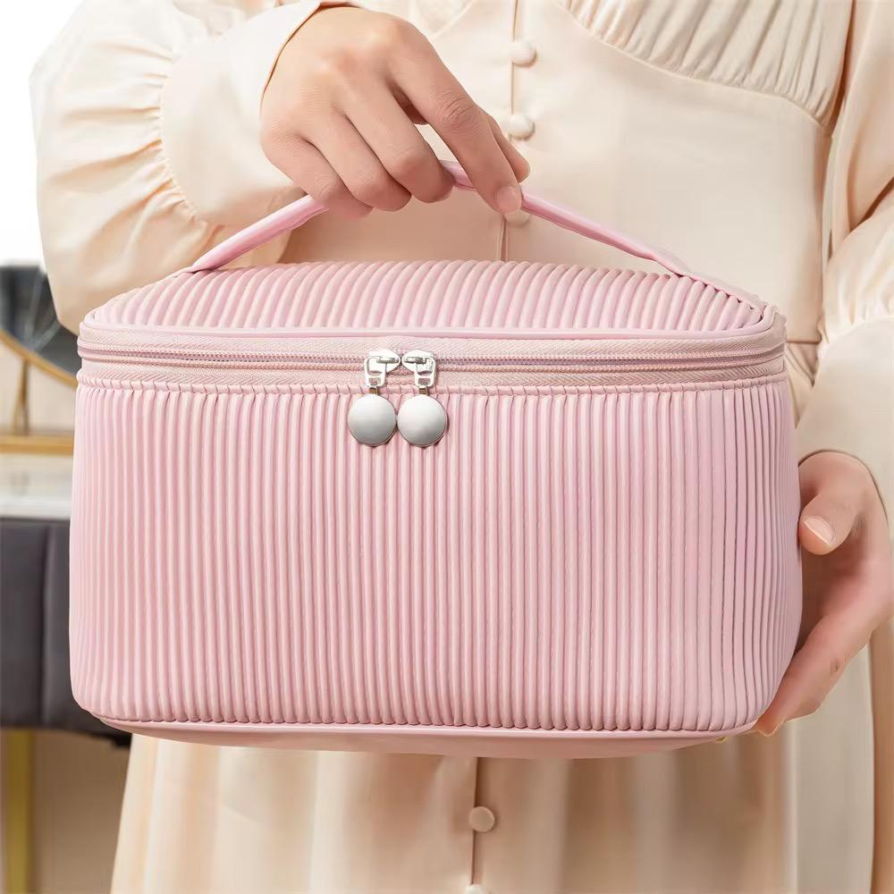 Ribbed Spacious Cosmetic Case with Brush Holder