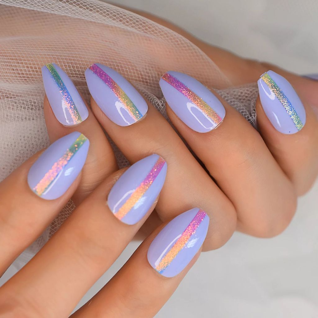 'Purple Rainbow' Glossy Press On Nails