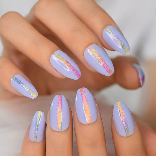 'Purple Rainbow' Glossy Press On Nails